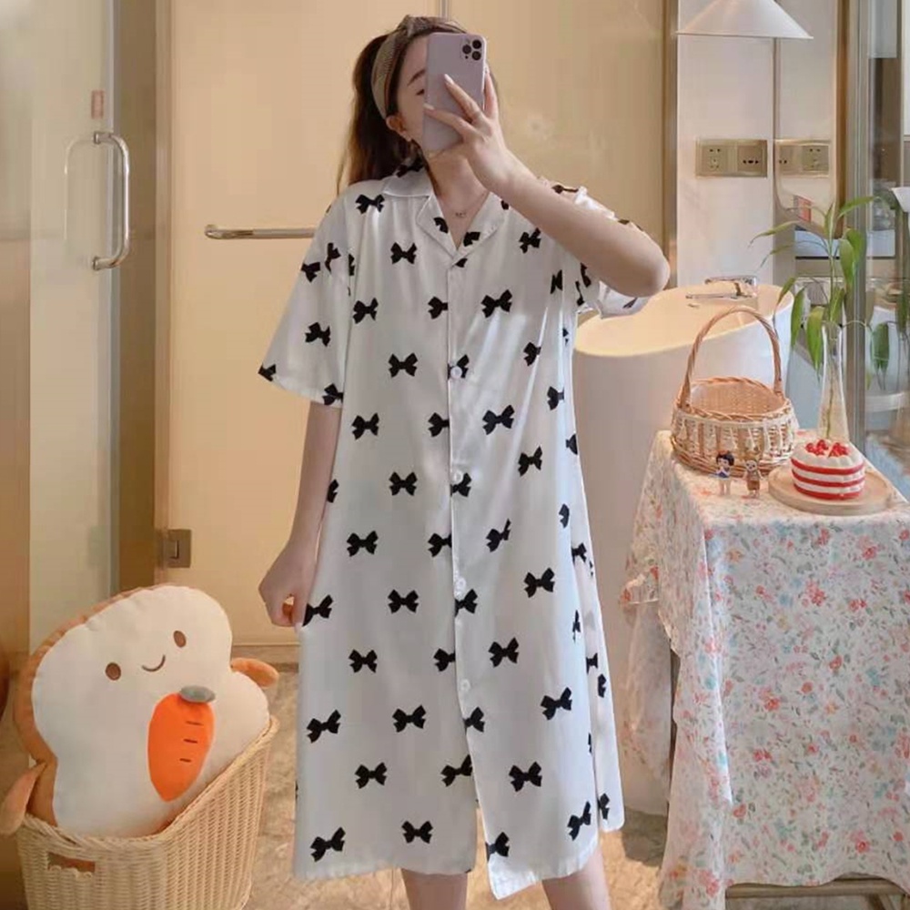Đầm Ngủ Tay Ngắn Dáng Rộng Bằng Lụa Satin Thời Trang Hàn Quốc Cho Nữ Size M-2XL