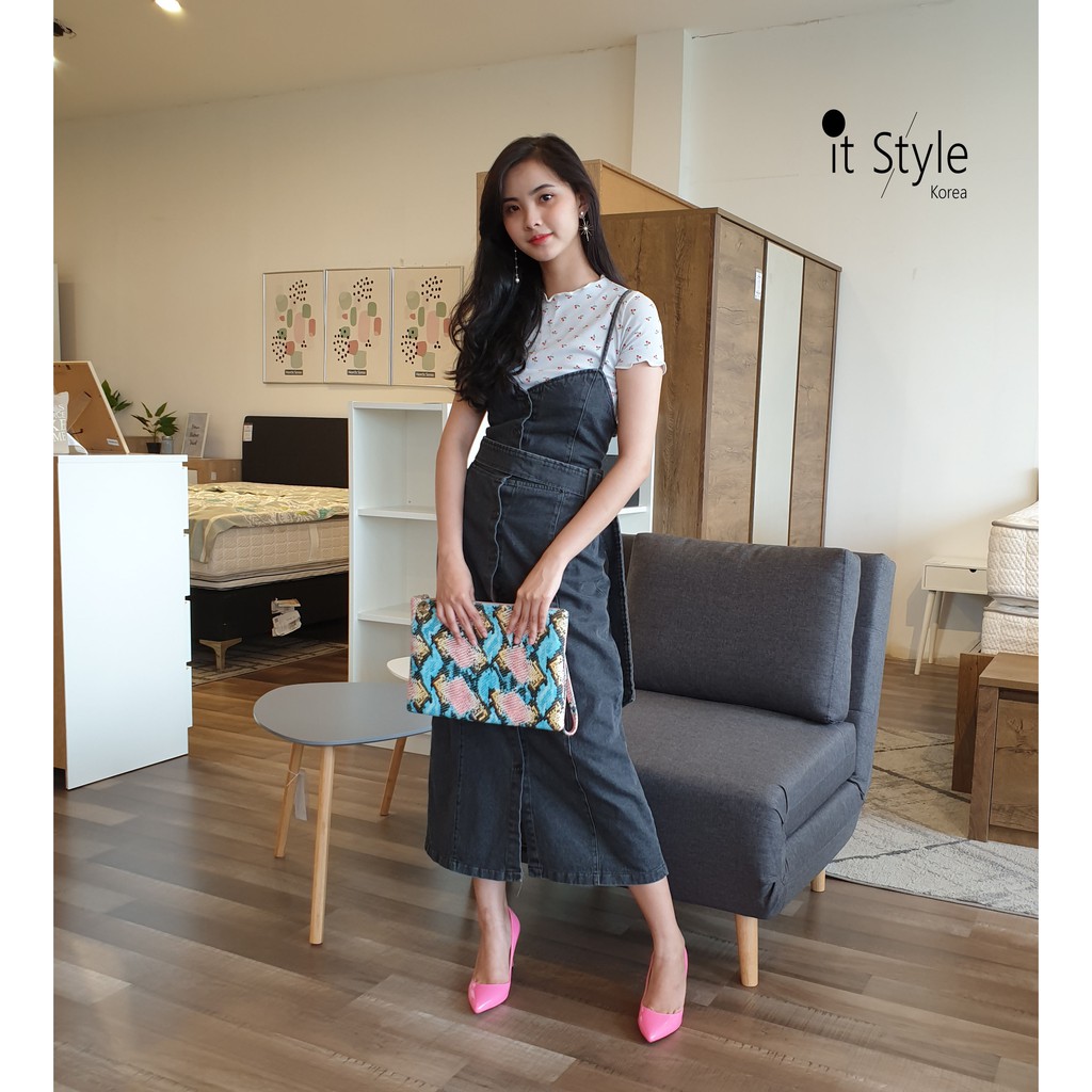 Yếm váy jean Hàn Quốc (Black Denim Long Dress)
