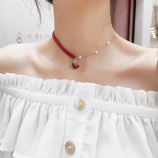 T hợp thời trang trái tim nhỏ đỏ vòng cổ choker ngắn xương đòn dây chuyền vòng cổ trái tim cổ