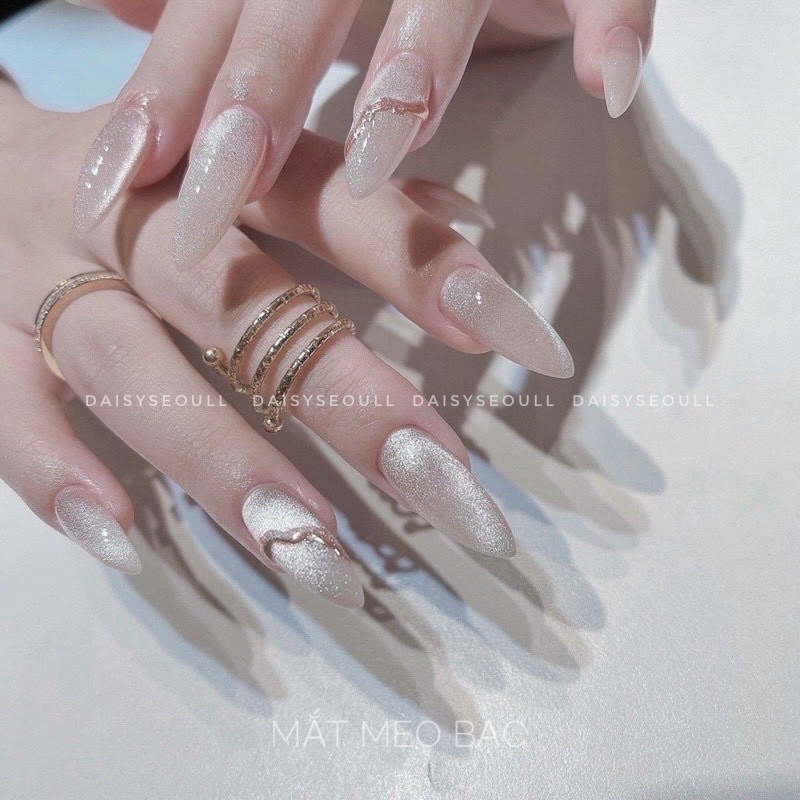Nailbox thiết kế sơn mắt mèo màu bạc vẽ tráng gương
