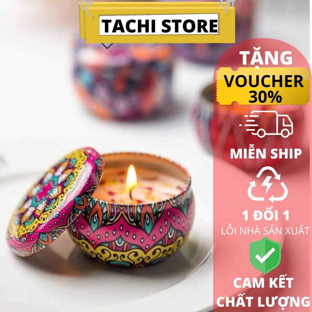 Nến thơm phòng cao cấp hũ thiếc hoa văn TACHI STORE giúp phòng luôn thơm,giảm căng thẳng