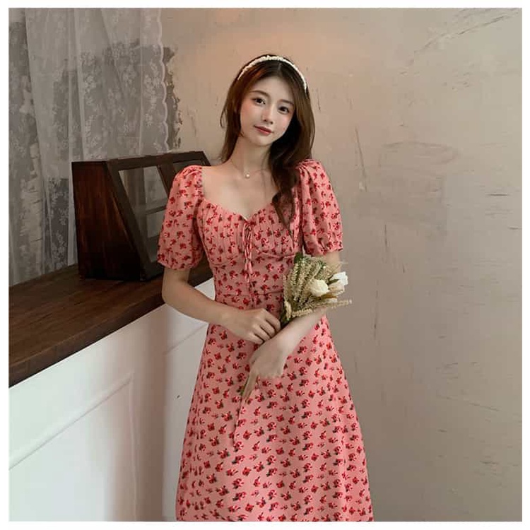 Du YAN Đầm Hoa Tay Phồng Nhấn Eo Kiểu Pháp Ngọt Ngào Cho Nữ