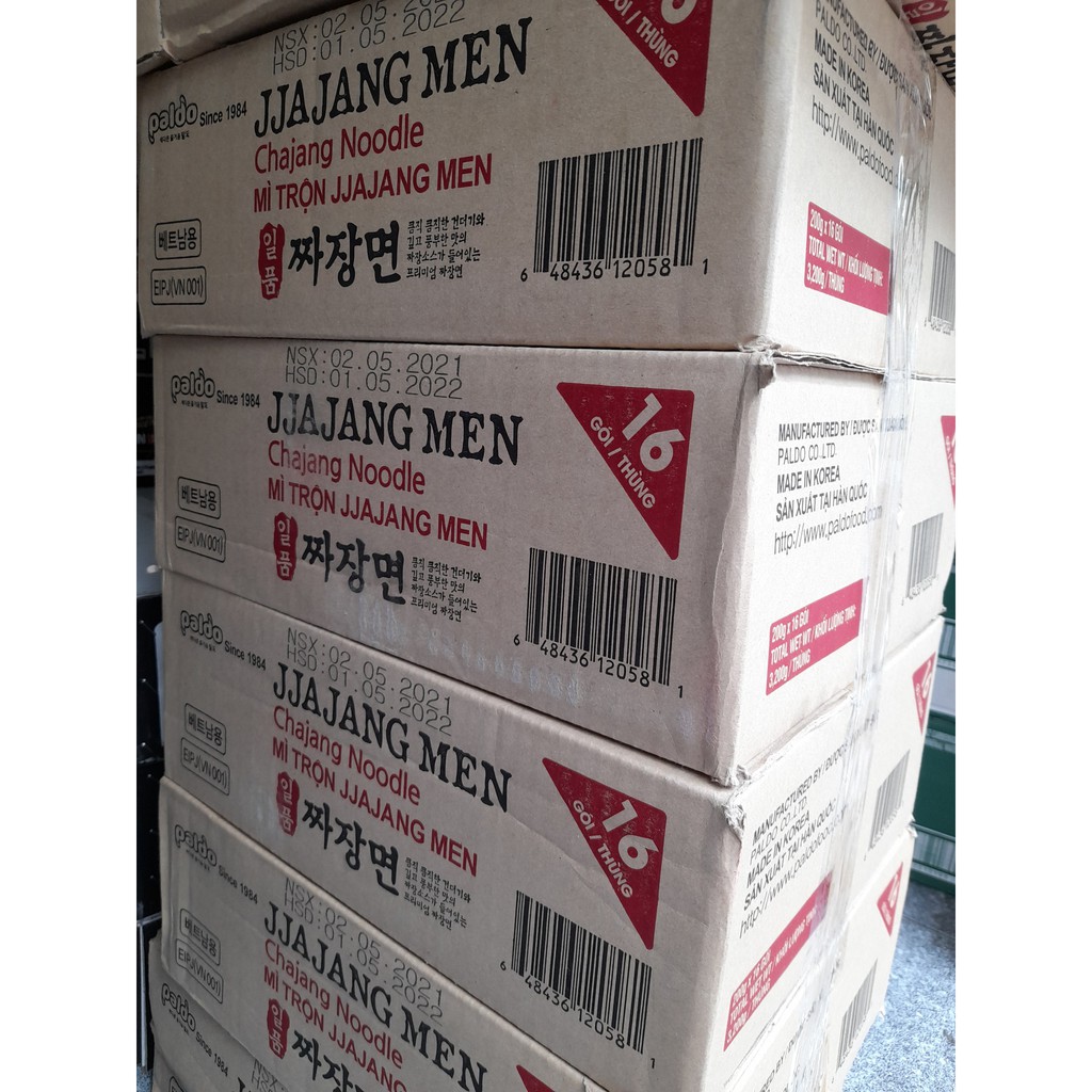 (Thùng 16 gói) Mì trộn với nước tương Đậu đen Jjajangmen Paldo Hàn Quốc gói 200g