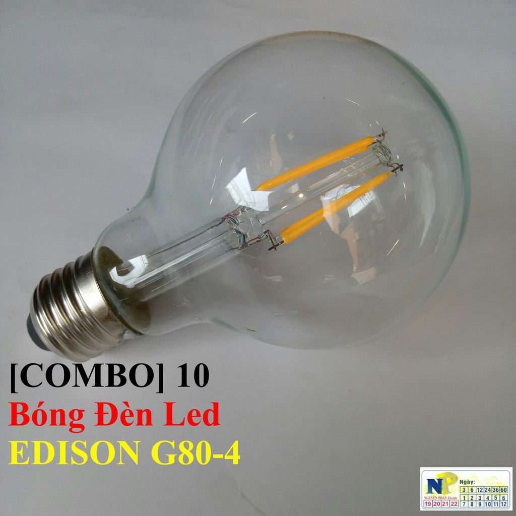 [COMBO] 10 Bóng Đèn Led EDISON G80-4 Ánh Sáng Vàng 2700K E27
