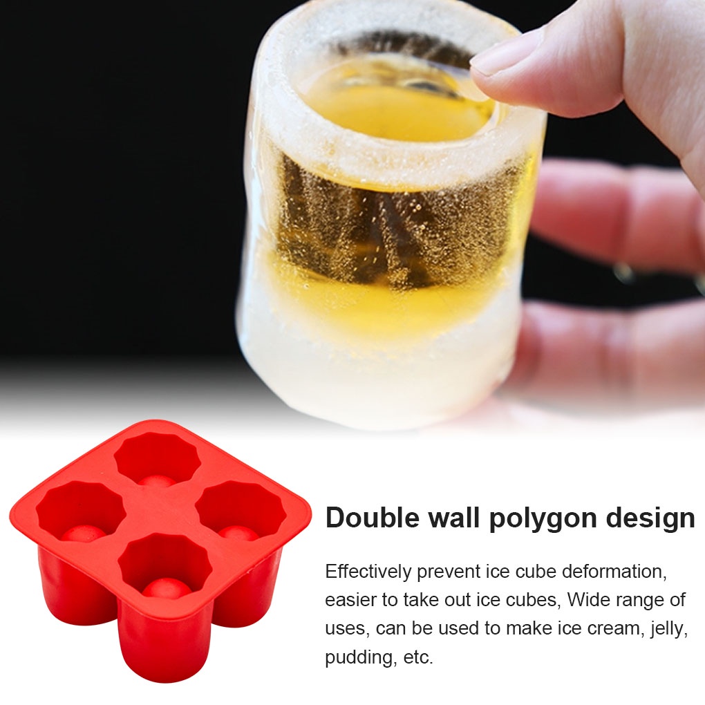 [Coco] Ice Mold 4-Cavity Silicone Ice Cube Tray Portable Flexible Mould Cup Kitchen Utensil Bakeware