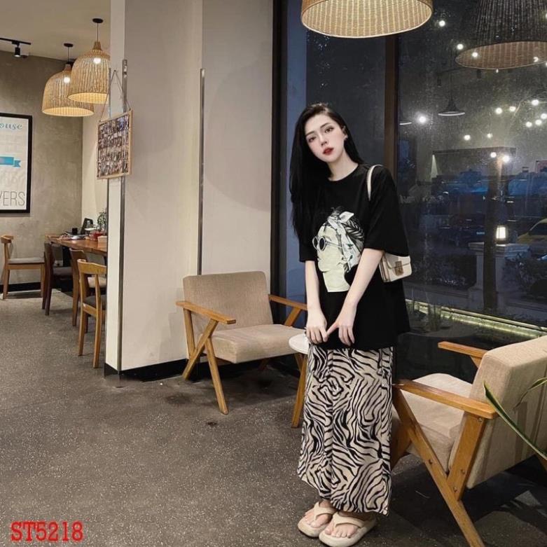 BỘ COTTON HÌNH CÔ GÁI + QUẦN SUÔNG HÌNH NGỰA VẰN CHO NỮ