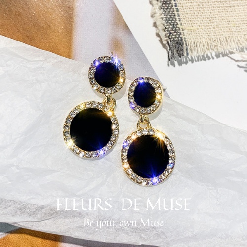 Khuyên tai đá đen viền đá zicon sáng sang chảnh Fleurs de Muse