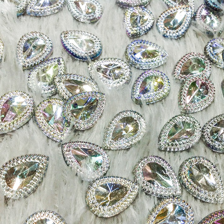 Hạt đá kết áo acrylic 3d hình giọt nước chóp bạc ánh 7 màu