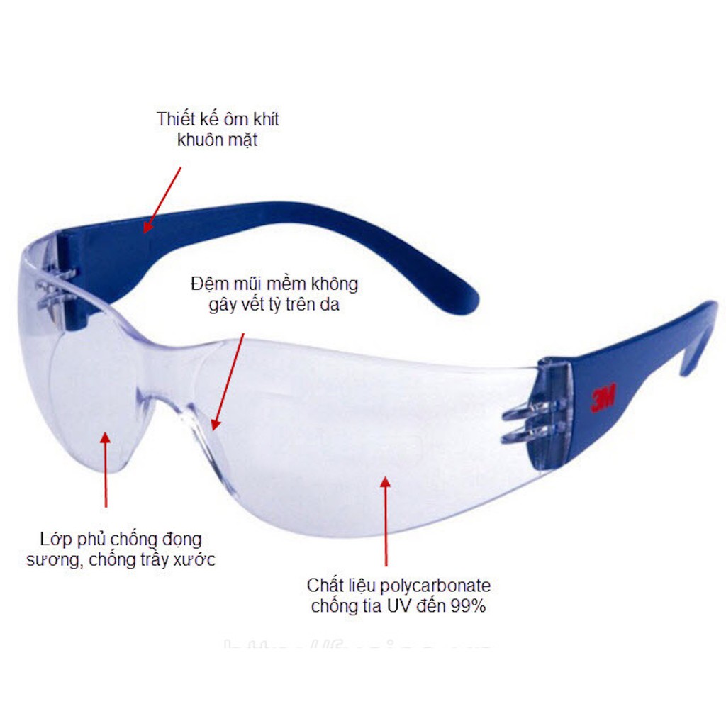 Kính bảo hộ 3M 2720 kính chống bụi chống tia UV, mắt kính chống đọng sương (trắng trong)