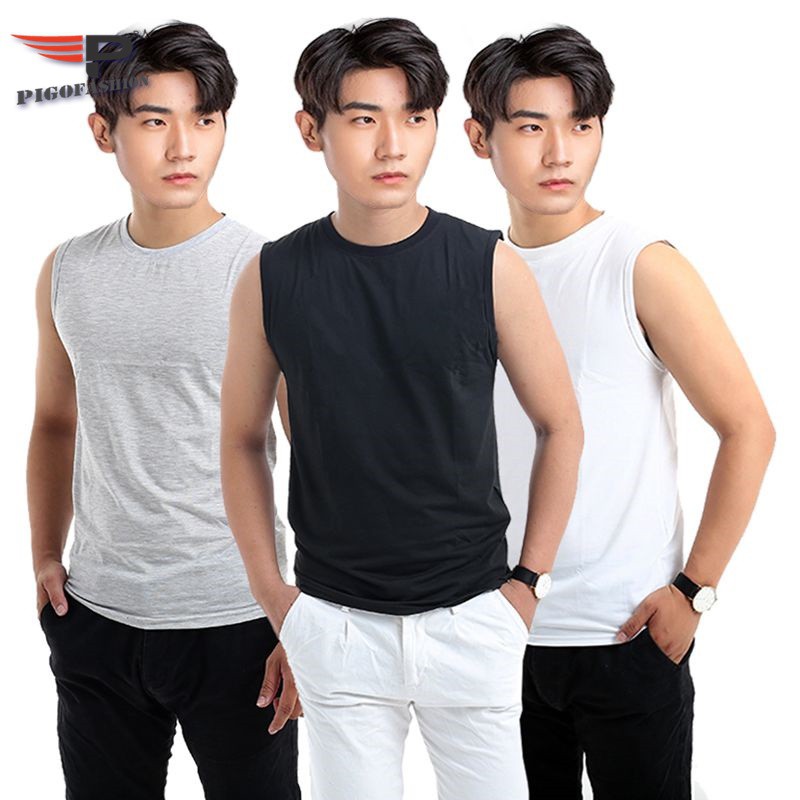 Bộ 3 áo thun sát nách cổ tròn nam cotton trơn mát ASN02-3 PigoFashion giao màu ngẫu nhiên