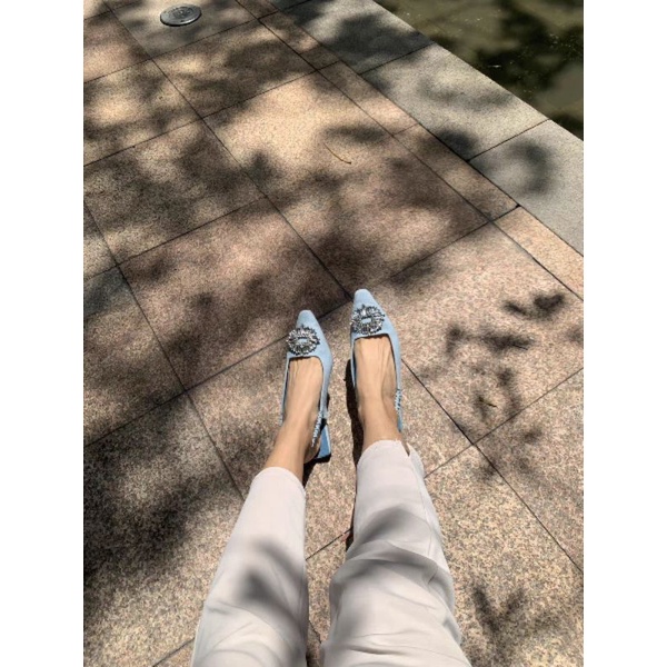 Zara Giày mule denim đế bệt đính đá