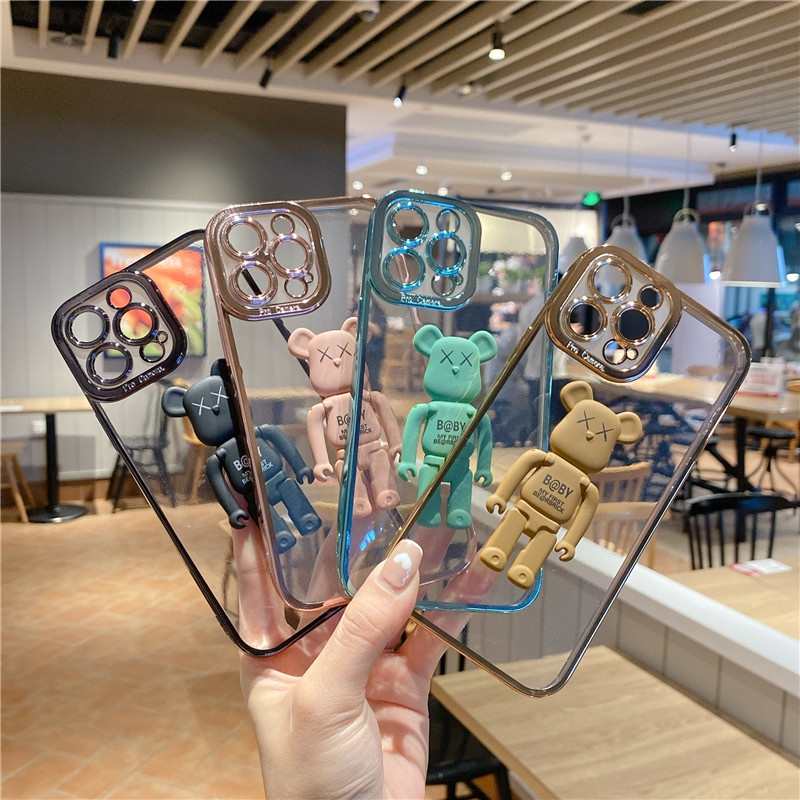Ốp Điện Thoại Trong Suốt Chống Sốc In Hình Gấu Kèm Giá Đỡ Cho for i-phone11 12 13PROMAX X XS XR XSMAX i-phone7 8PLUS