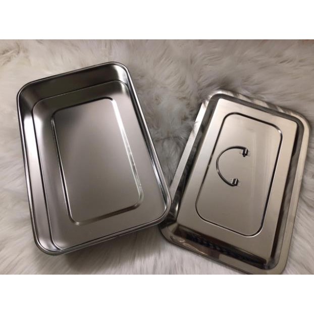 Khay inox đựng dụng cụ y tế 20x30x5cm siêu bền kèm nắp đậy