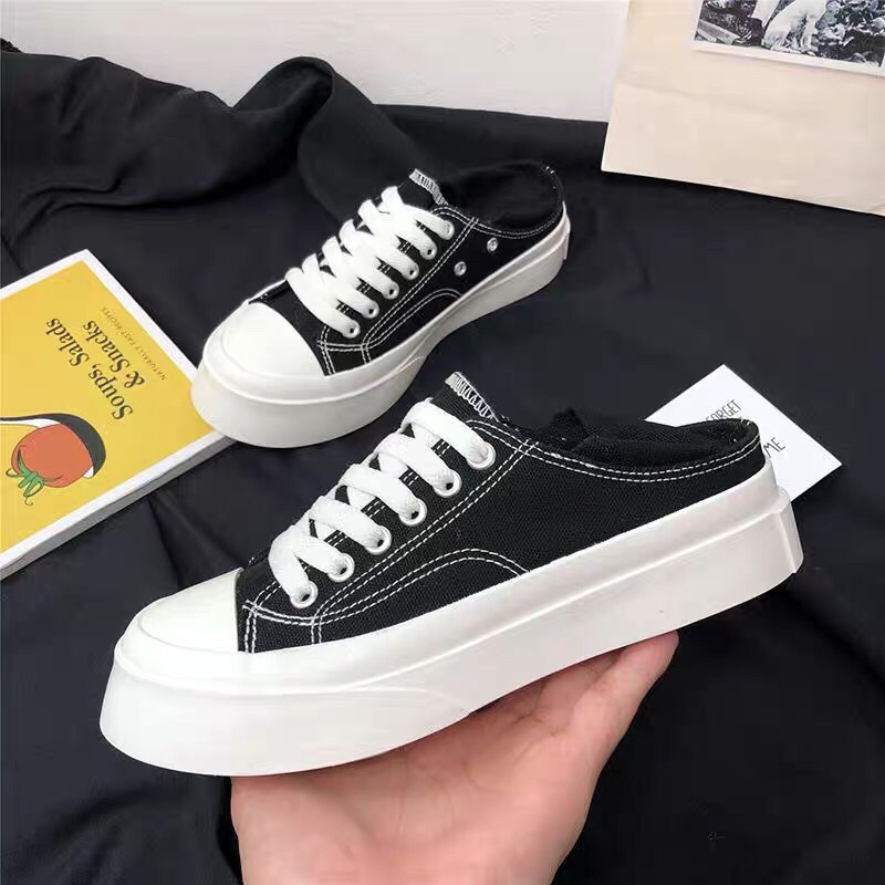 Giày thể thao canvas đế bánh mì đạp gót kèm ảnh thật