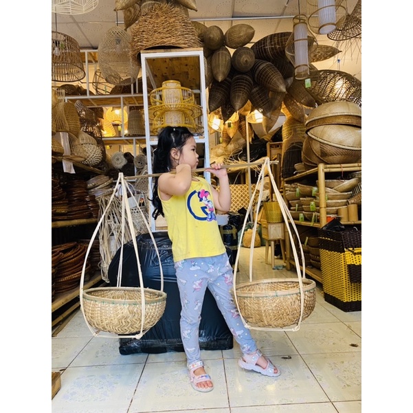 Quang gánh tre size lớn quang 90 thúng 40cm thúng cước xanh