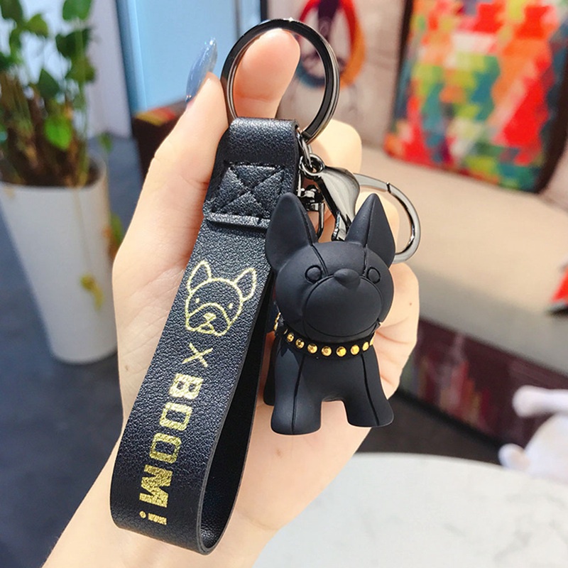 Móc khóa da PU hình chó Bull thời trang