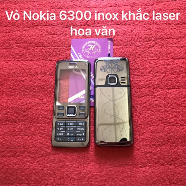 Vỏ Nokia 6300 inox màu carbon khắc hoa văn bộ(mặt trước,mặt sau,khung sườn và bàn phím)