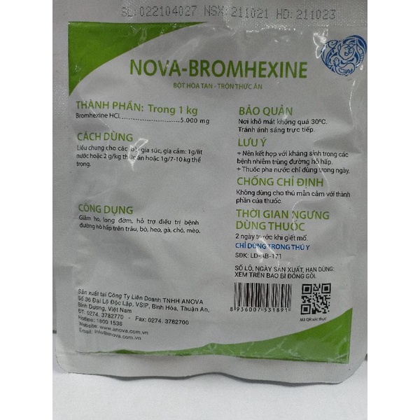 1 gói Nova Bromhexine 100 gram long đờm, thông khí quản