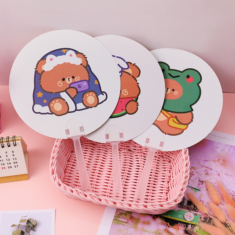 Small round fan summer cool cartoon cute animal holding mini  children portable  student gift  mini plastic fan