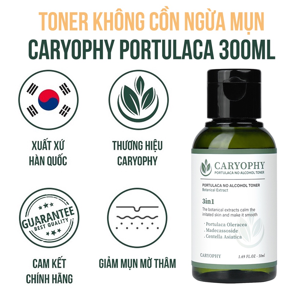 Toner không cồn Caryophy Portulaca ngăn ngừa mụn kiềm dầu giảm thâm 50ml