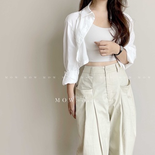 Áo sơ mi croptop chất liệu thô pha lụa nhập Hàn ( Basic cropshirt ) made by Mow studio