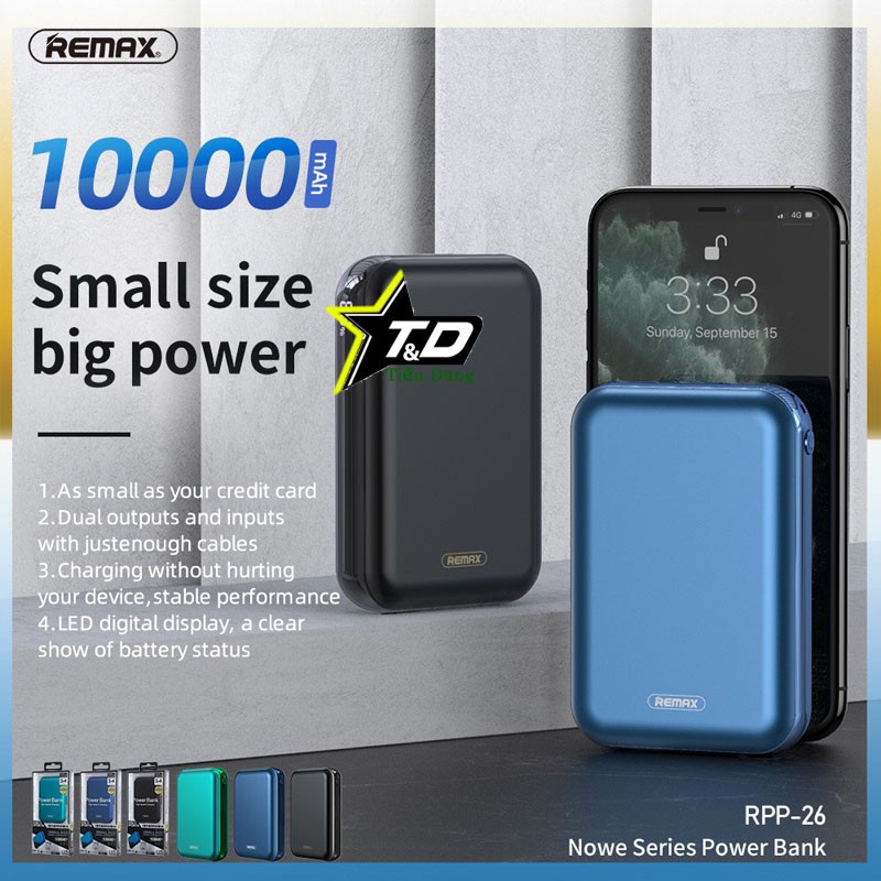 Remax RPP 26 Sạc dự phòng 10000 mAh remax RPP-26 màu sắc thời trang