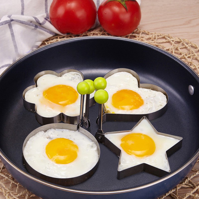 Khuôn chiên trứng, làm bánh inox tạo hình trái tim, ngôi sao, bông hoa