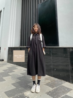 Đầm dài suông đen cổ polo madebymint
