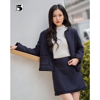 Chân váy dạ Tweed dáng A phối viền tua rua Twentyfive N362