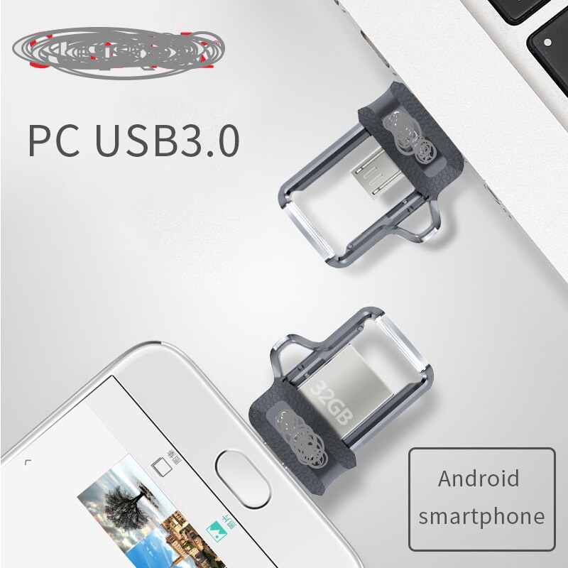 USB 3.0 OTG 2 trong 1 Mini Ổ đĩa flash USB 16GB 32GB 32GB 64GB 128GB 256GB tốc độ cao cho PC / Android
