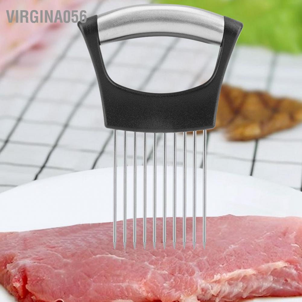 Virgina056 Stainless Steel Onion Holder Fruits Veg Meat Cutter Slicer Peeler Chopper with 10 Prongs