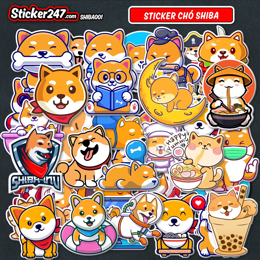 Sticker chó Shiba chống nước sticker dán laptop, điện thoại, đàn guitar, mũ bảo hiểm, vali - Sticker247