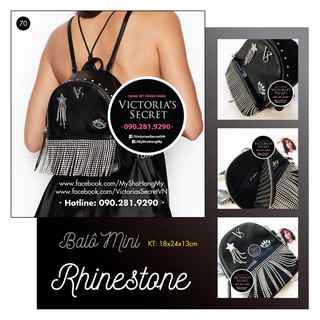 (70) Ba lô mini đen gắn icon, dây hạt lấp lánh KT 18x24x13cm - Hàng nhập Victoria's Secret USA