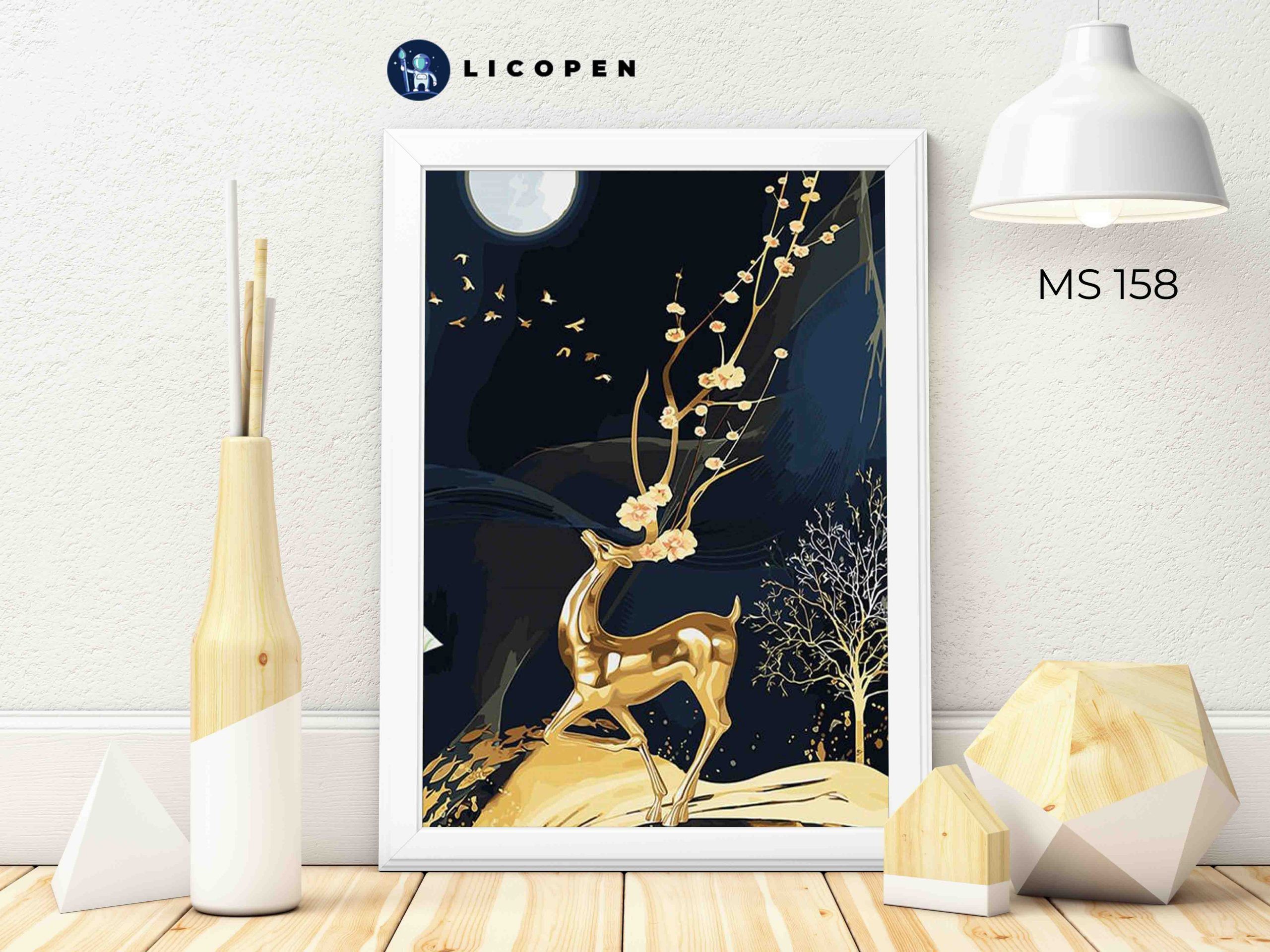 [CÓ SẴN] Tranh Tô Màu Theo Số Licopen - Tranh hươu hoàng kim - MS158