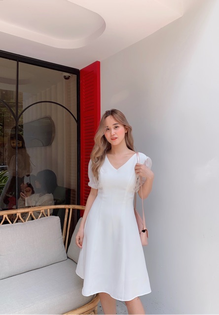 🍃🍃 Nira dress váy phối tay voan cổ V có ba màu