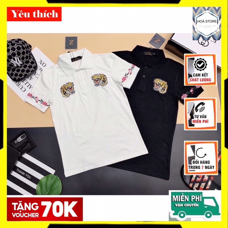 Áo thun nam ngắn tay cổ bẻ thêu Hổ Sối viền Hoa hàng bao chuẩn SHOP VN