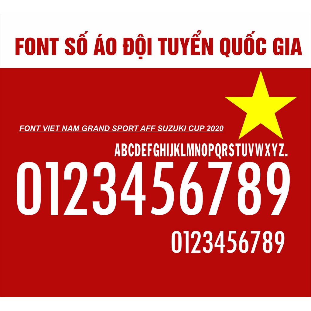 DECAL IN QUẦN ÁO BÓNG ĐÁ FONT SỐ ĐỘI TUYỂN QUỐC GIÁ VIỆT NAM