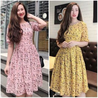 Váy  voan tơ  hoa nhí  màu  vàng