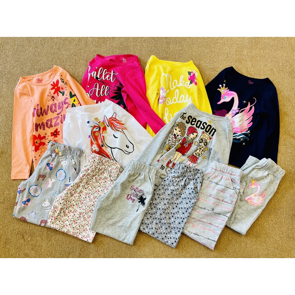 Bộ cotton dài tay bé gái đại Place