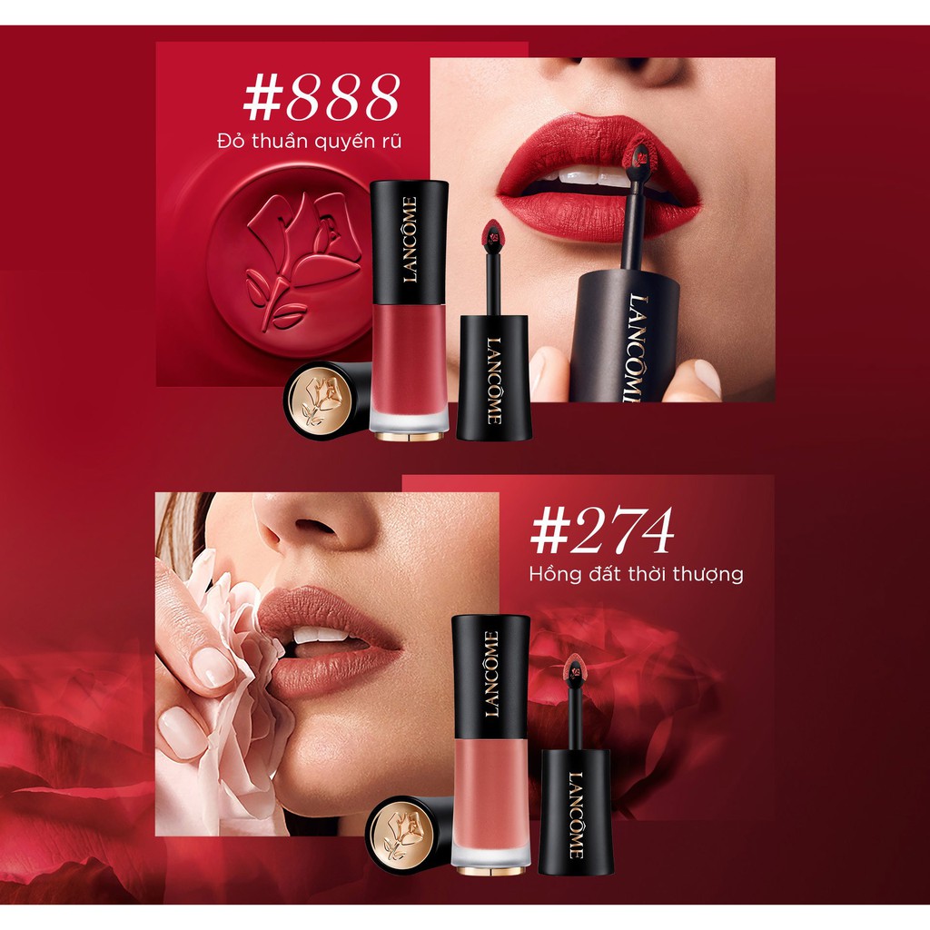 Son kem lì Lancome L'Absolu Rouge Drama Ink 6ml. son dạng lì nhưng không làm khô môi, giữ màu cả ngày dài