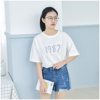 Áo Thun Nữ Màu Trắng Unisex Tay Lỡ In 1987 MYROSE169