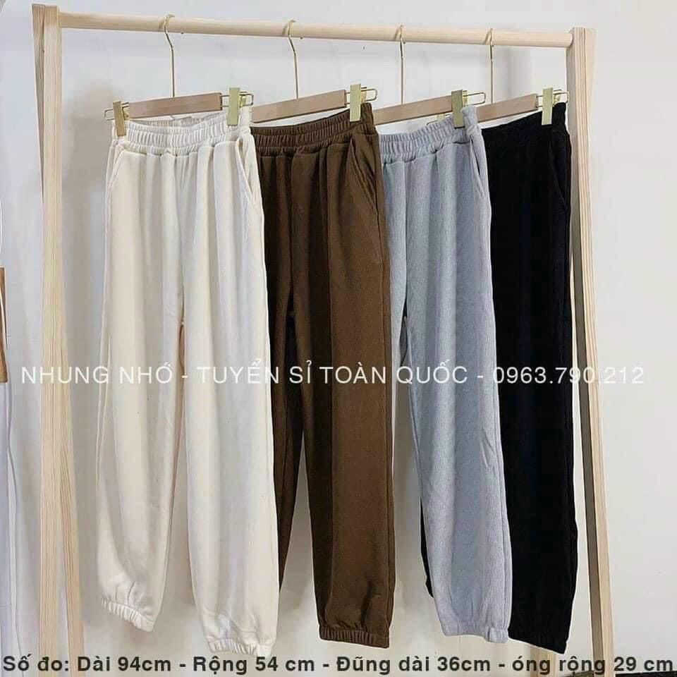 [ảnh thật-sẵn] Quần nỉ tăm form rộng bo gấu trơn