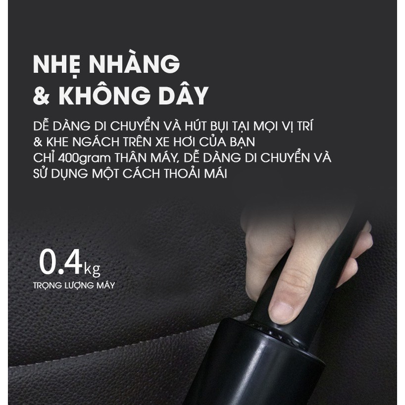 Máy Hút Bụi Cầm Tay Không Dây, Hút Bụi Xe Ô Tô, Hút Bụi Gia Đình, Lực Hút Cực Mạnh 9000PA, Pin 4000mah - VinBuy
