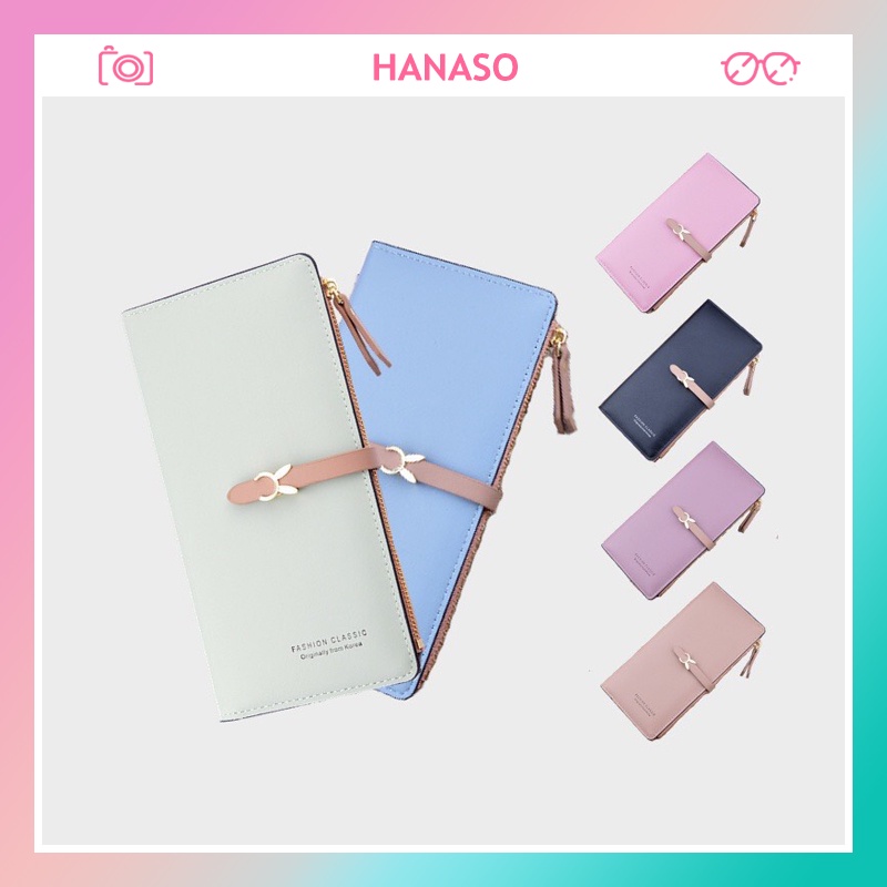 Ví bóp nữ cầm tay dài cao cấp đẹp phong cách Hàn Quốc khóa cài chú thỏ dễ thương nhiều ngăn đựng tiện dụng HANASO VD002