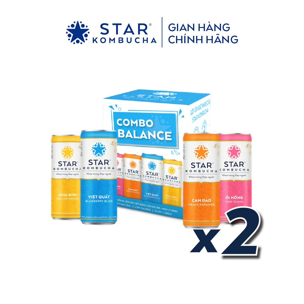 Combo 2 thùng 4 lon trà STAR KOMBUCHA mix vị - Balance Pack (250ml/lon)