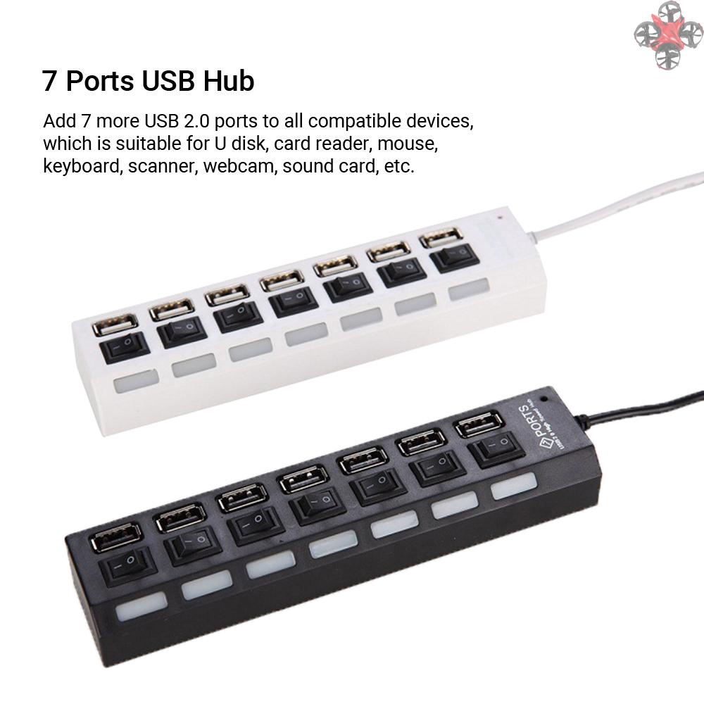 Bộ Hub Chia 7 Cổng USB Có Công Tắc Bật/Tắt Dây Dài Cho Laptop/Máy Tính Để Bàn