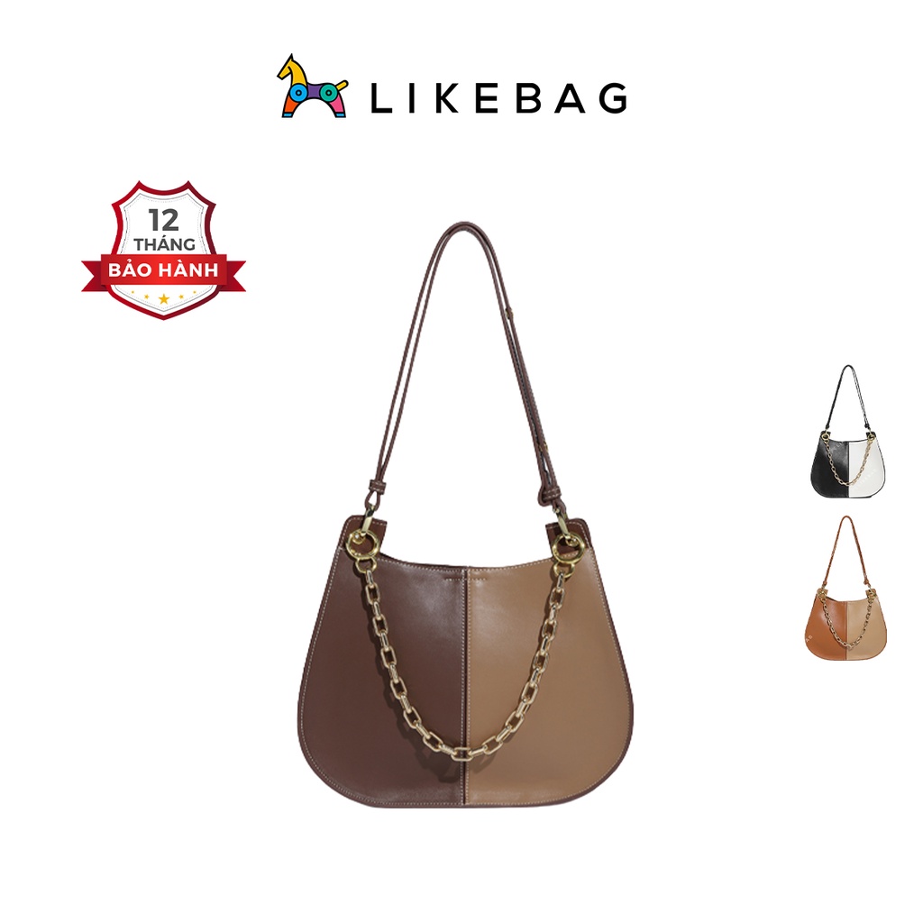 Túi đeo vai, kẹp nách nữ LIKEBAG hai màu, quai da phối xích sang trọng 222XK6990 - LIBAGI