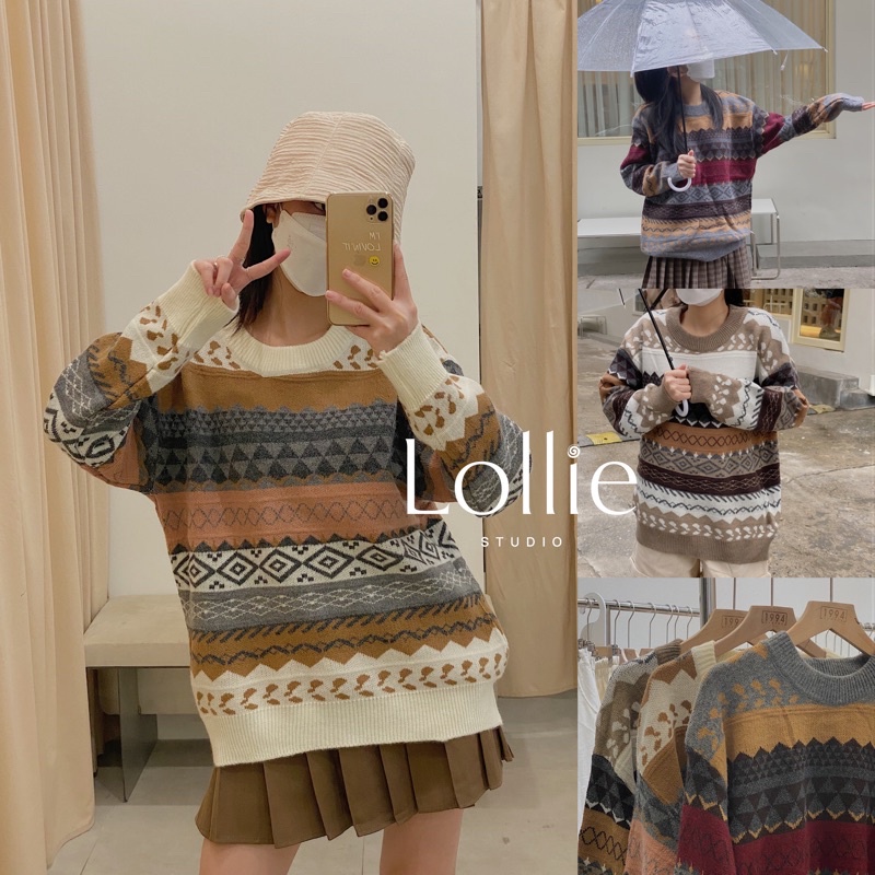 Áo len hoạ tiết thổ cẩm oversize LEN121 LOLLIE STUDIO