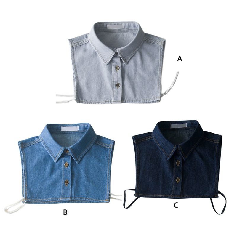 Xiangbao Áo Sơ Mi Denim Giả Cổ Bẻ Cài Nút Có Thể Tháo Rời Trang Trí Giản Dị Cho Nam Và Nữ