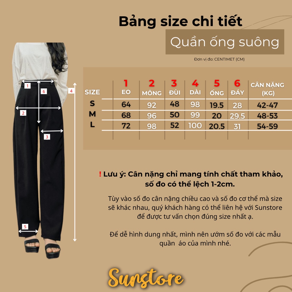 Quần tây ống suông dài cài nút có túi và đai quần Sunpant